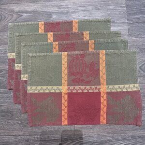 Kohls Harvest Autumn Jacquard Placemats Set of 4 Pumpkin Leaf Design 100% Cotton